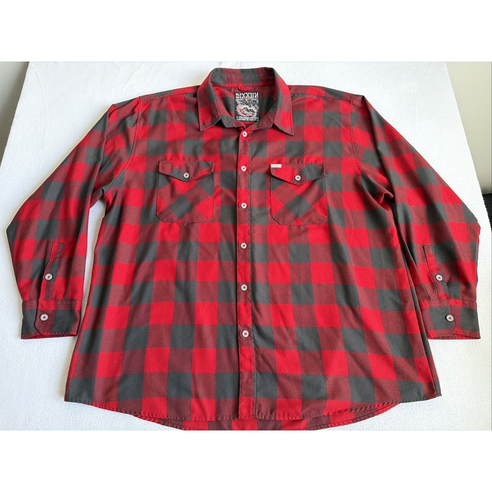 Dixxon Fifty Fifty Red/Black Plaid Flannel Button-Up Shirt Mens 4XL Long Sleeve